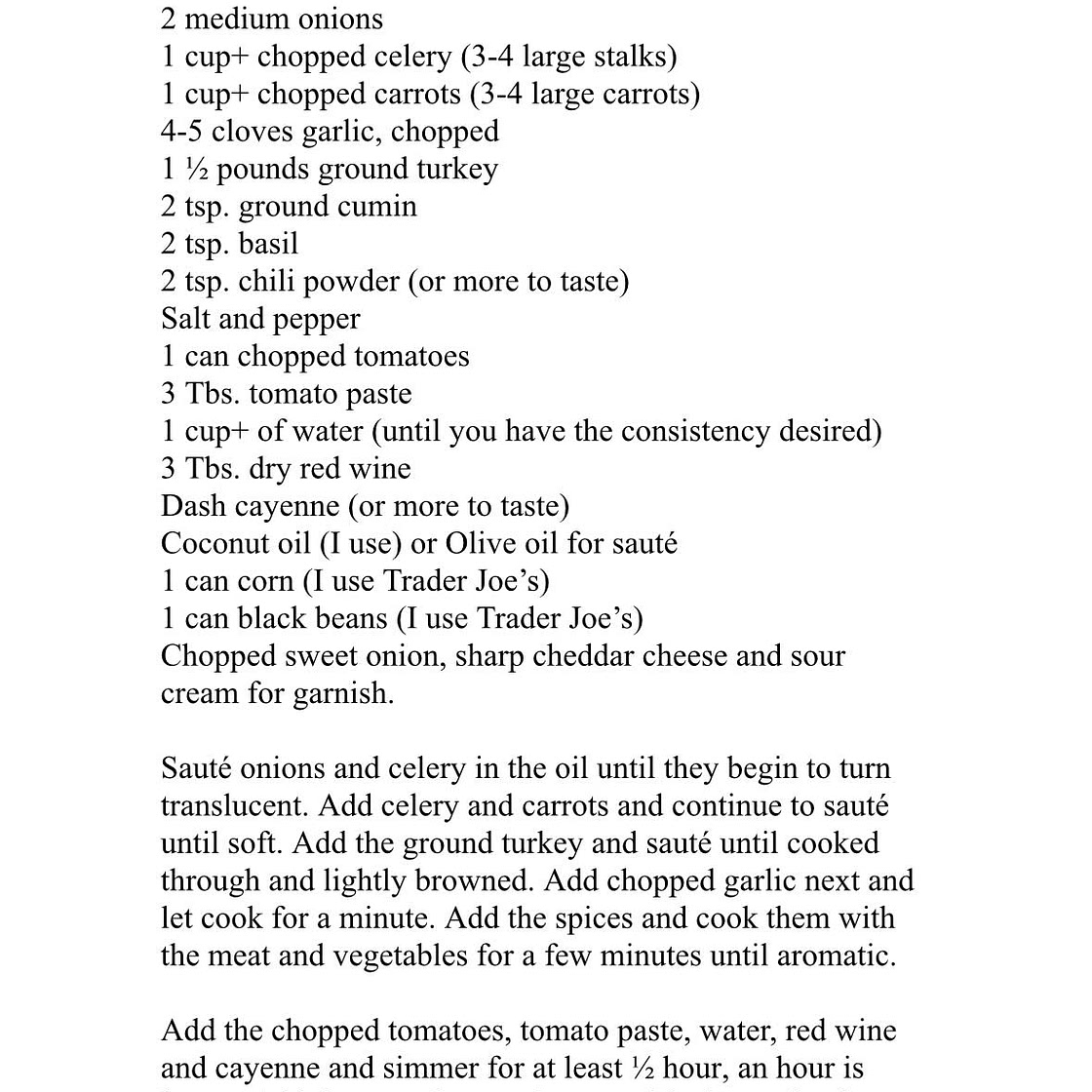 Marilyn’s Turkey Chili 