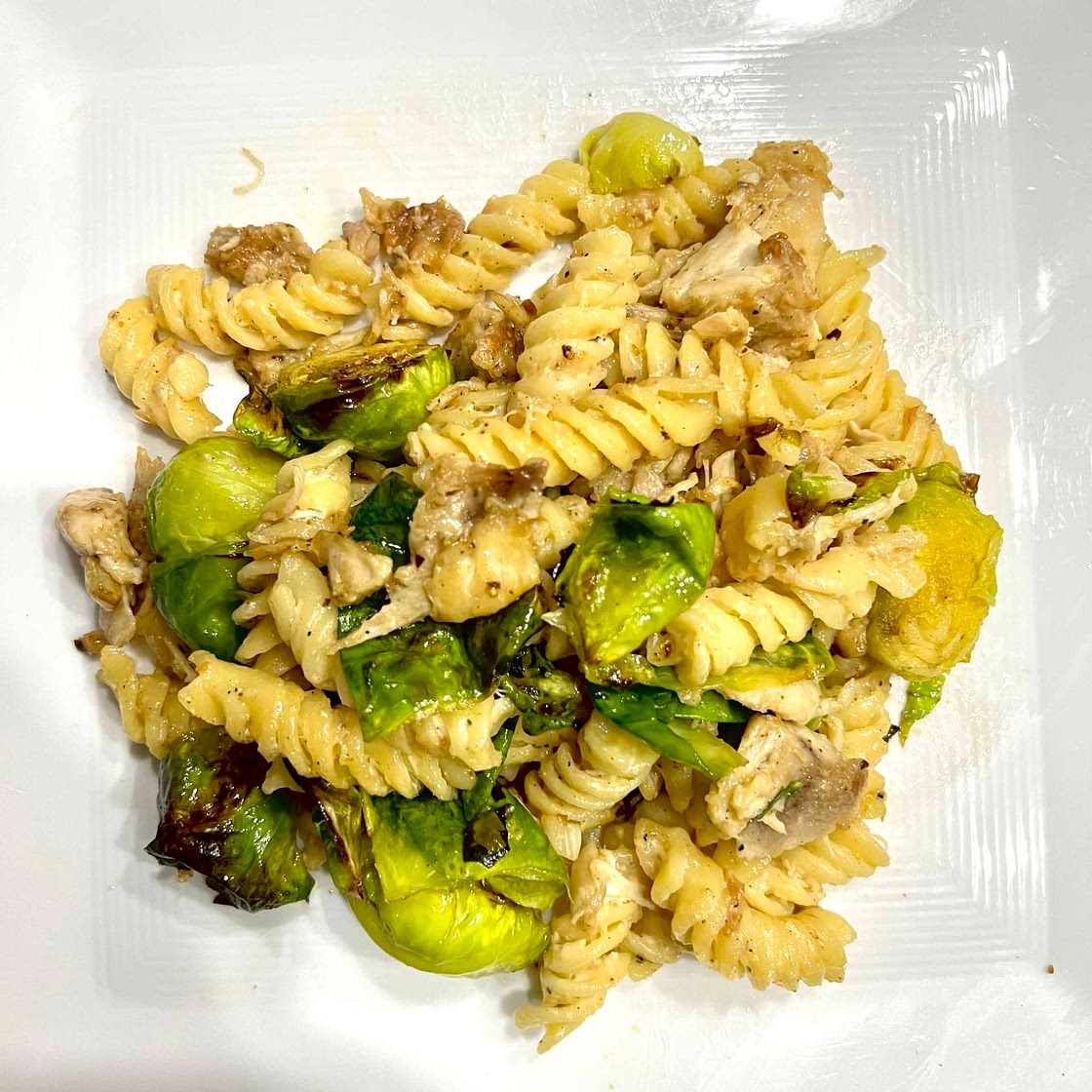 Rotini Alfredo with Brussel sprouts 