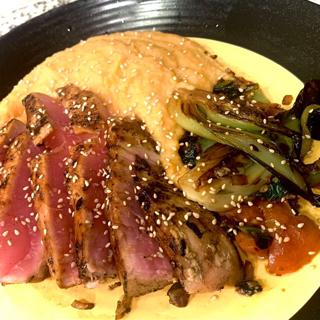 Ahi Tuna With Mashed Potatoes and Bokchoy