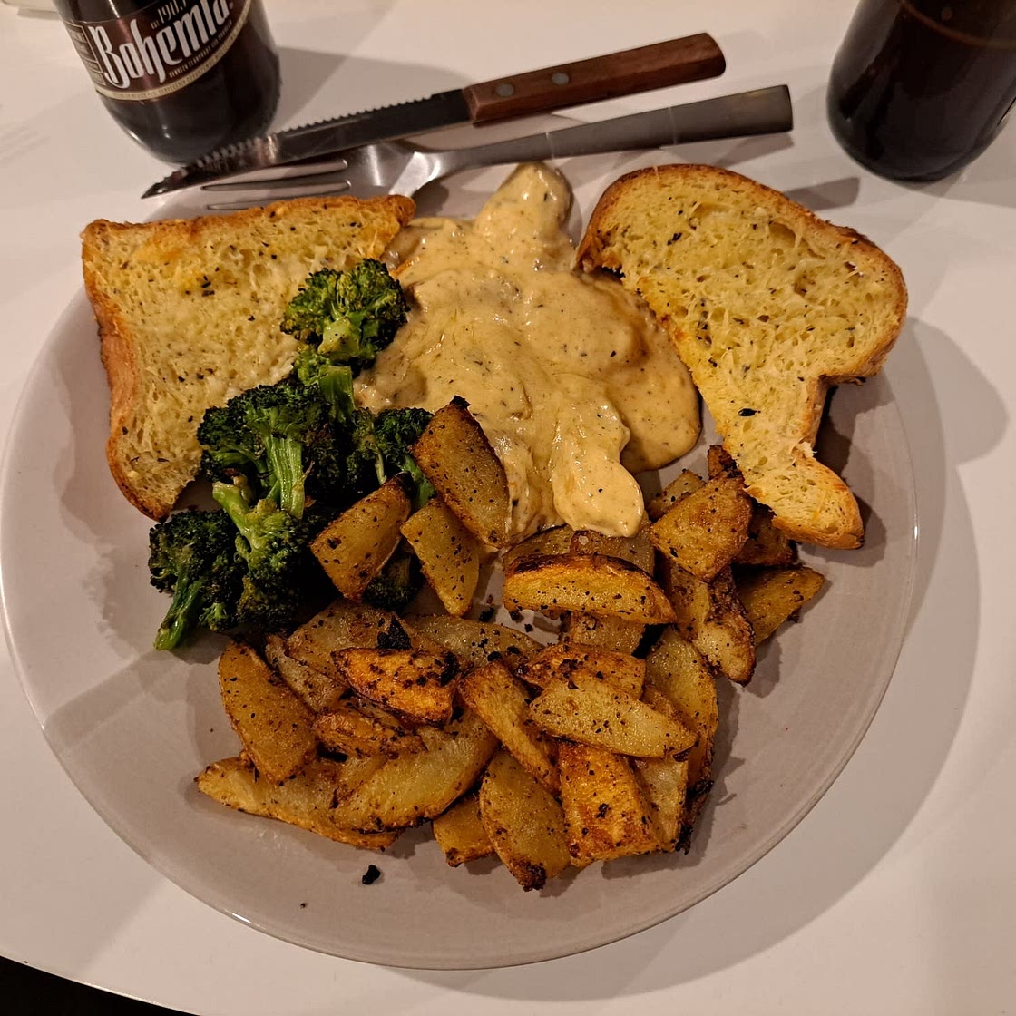 Creamy Chicken Basil w/ Roasted Potatoes and Broccoli
