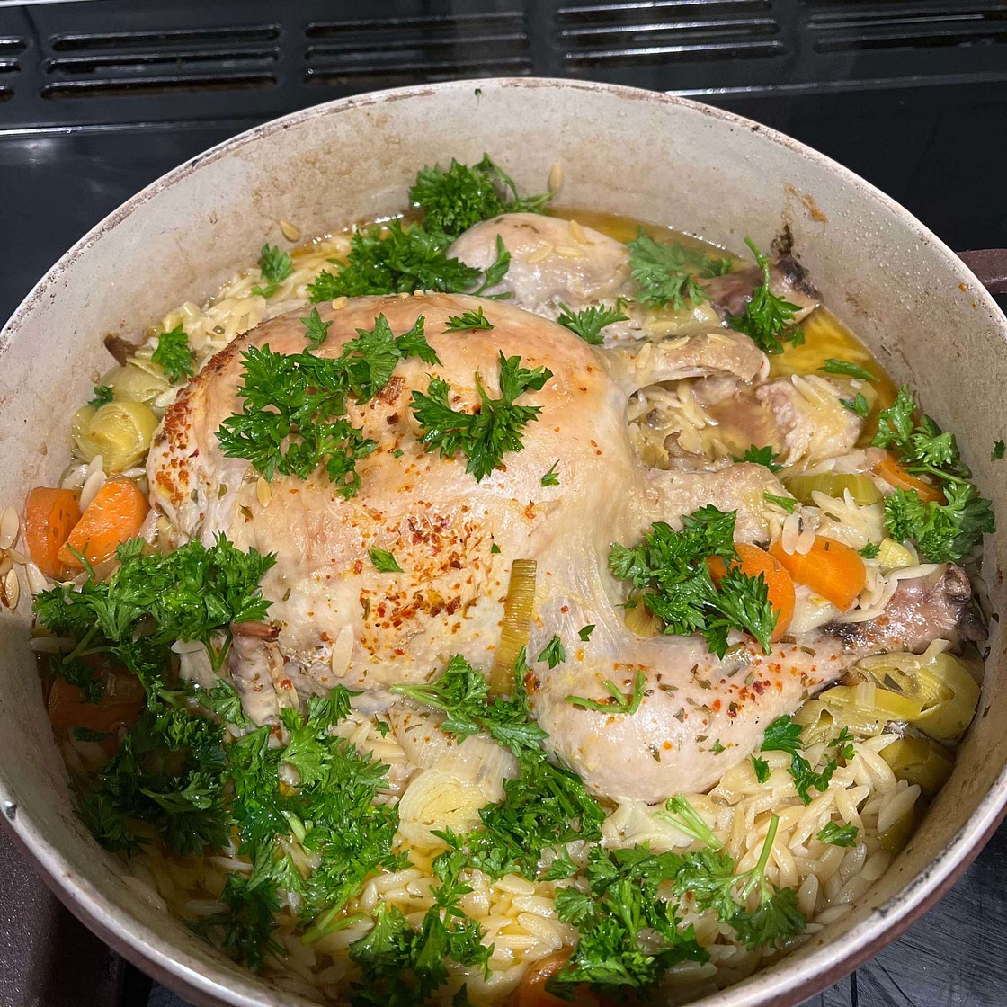 Chicken In A Pot with Lemon and Orzo
