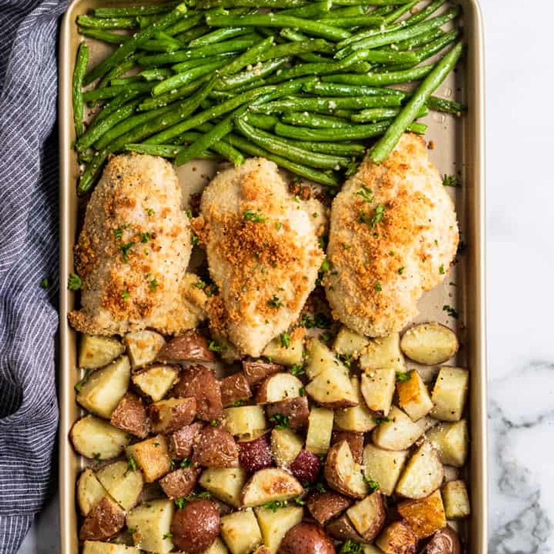 PARMESAN CRUSTED CHICKEN SHEET PAN DINNER