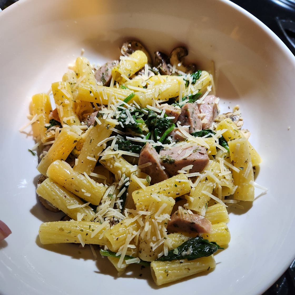 Spinach + Mushroom Pasta w/ Zucchini Spirals