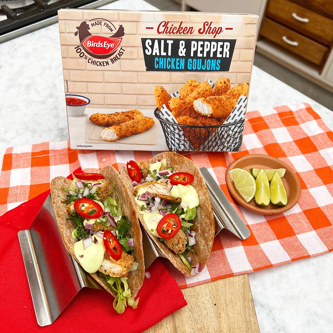 Crispy Chili, Avocado & Lime Chicken Tacos