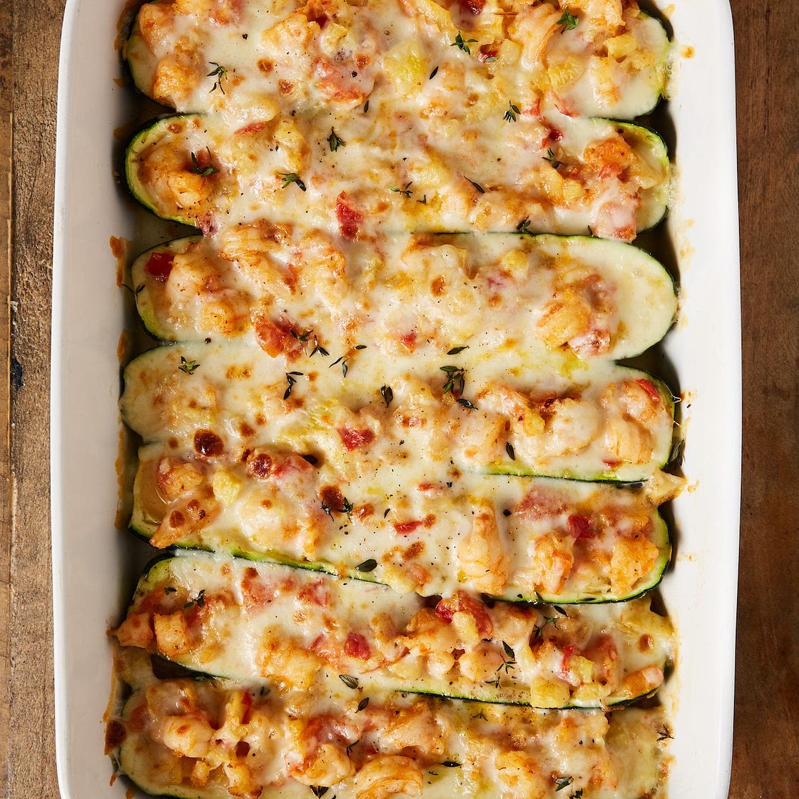 Garlicky Shrimp Zucchini Boats