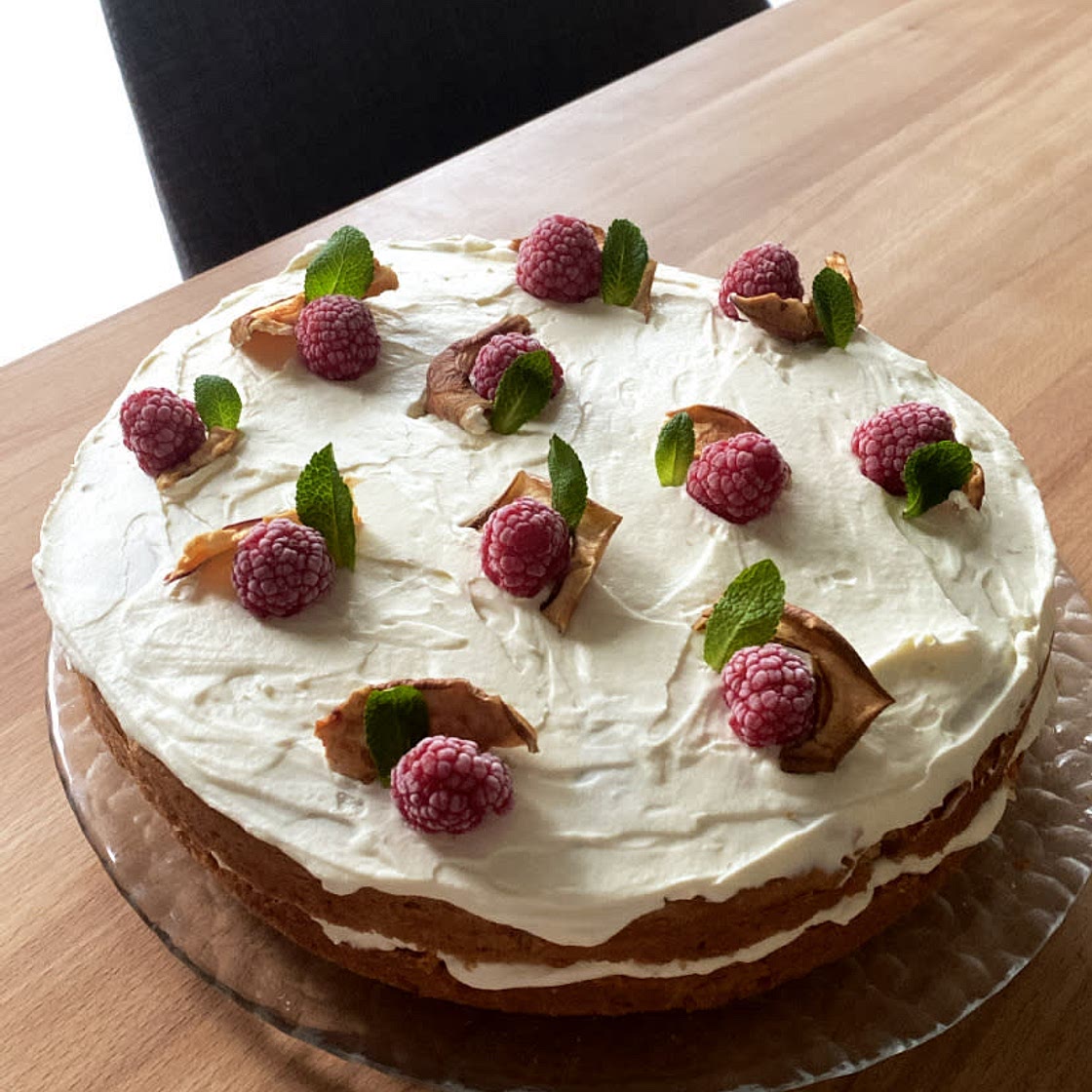 Apple cake with cream cheese whipped cream