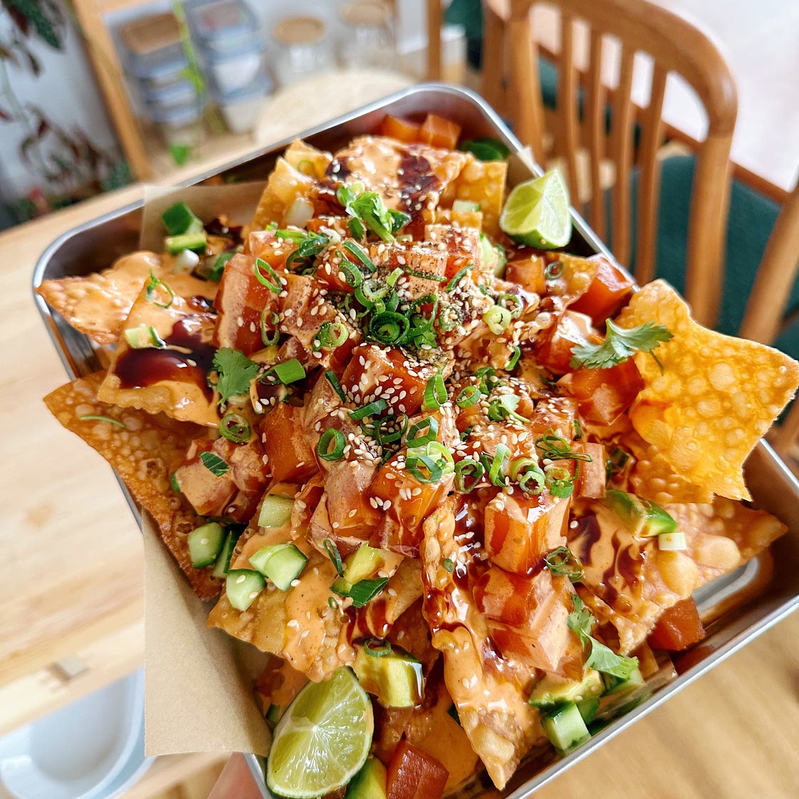 Vegan Spicy Salmon Poke Nachos