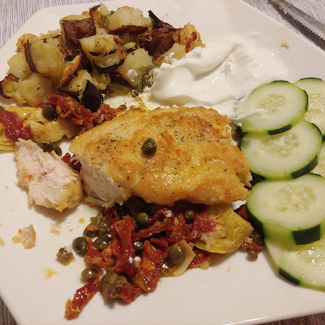 Mediterranean Chicken with Sun-Dried Tomatoes, Artichokes, and Capers