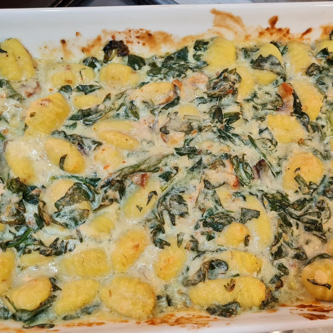 Baked gnocchi with spinach & mushrooms