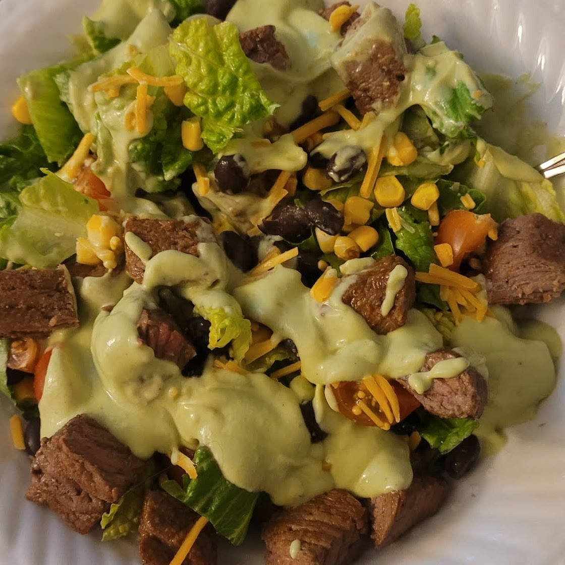 BEST GLUTEN FREE STEAK SALAD WITH AVOCADO DRESSING