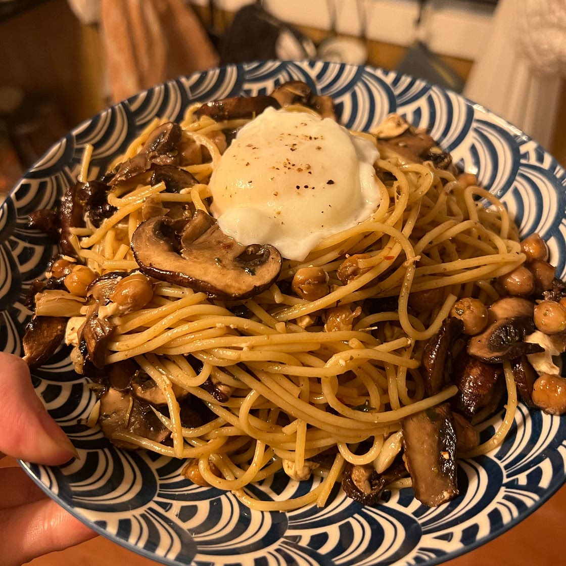 Slow Roasted Mushroom Pasta with Crisp Rosemary Chickpeas