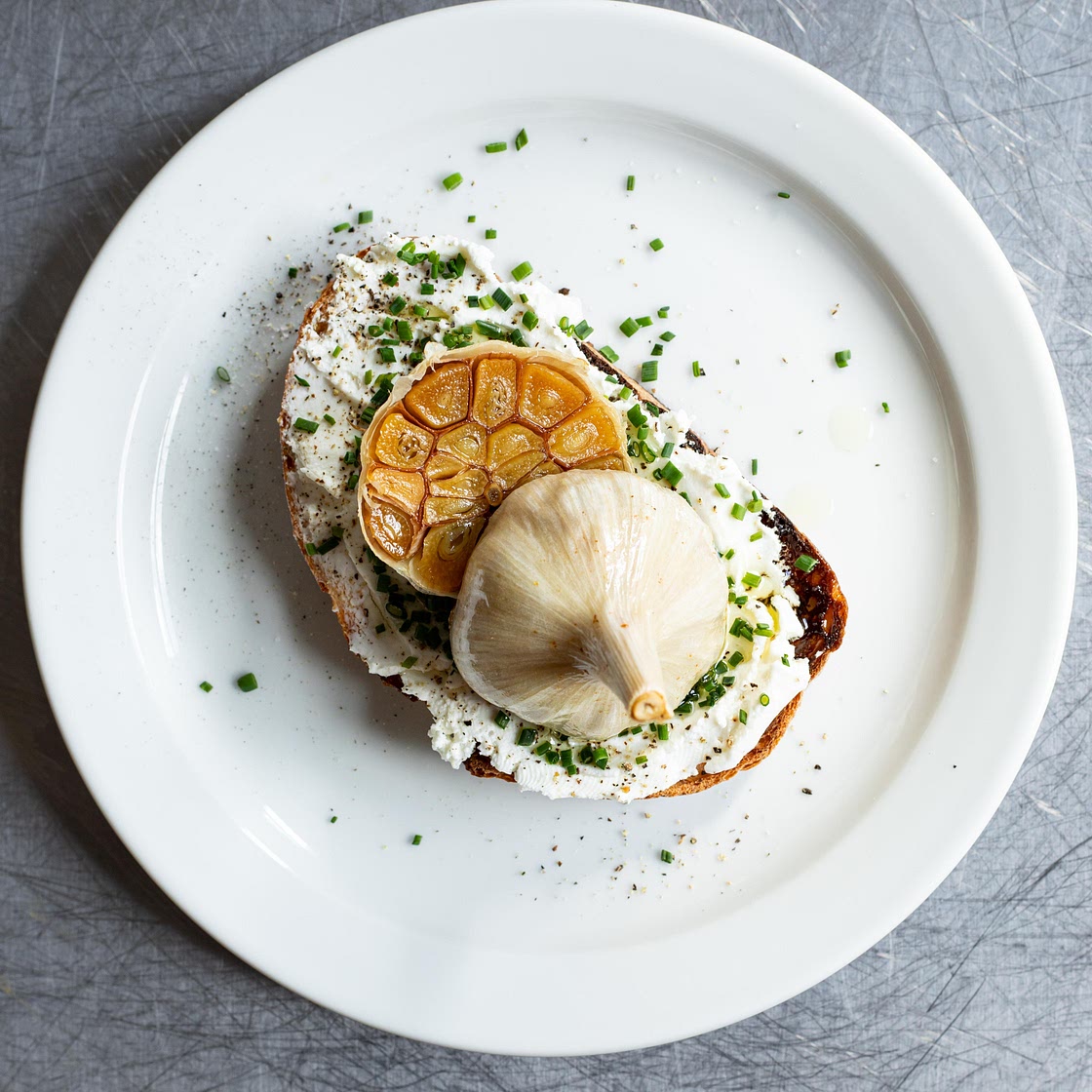 Confit Garlic Goat’s Cheese Toast