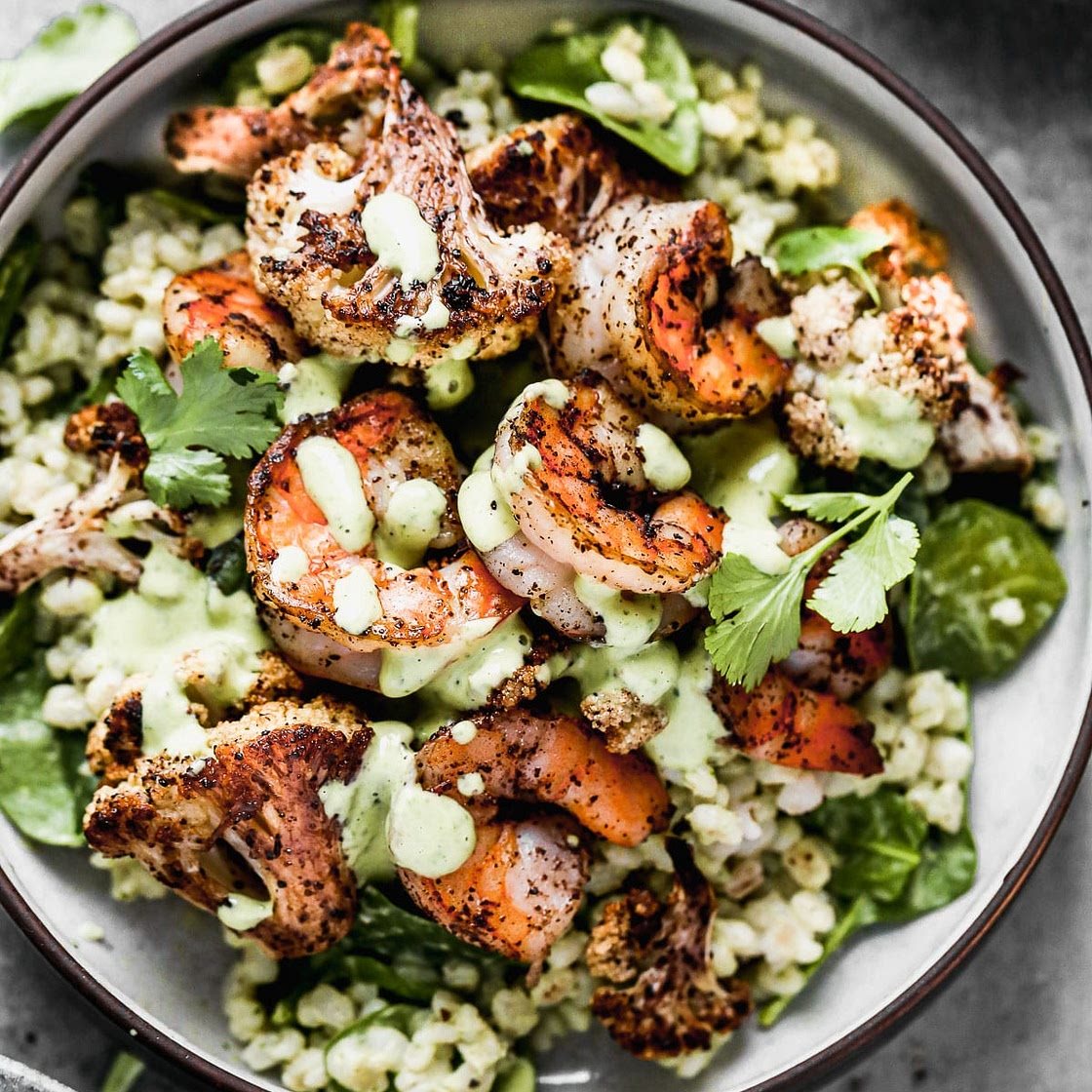 Green Tahini Shrimp Bowls