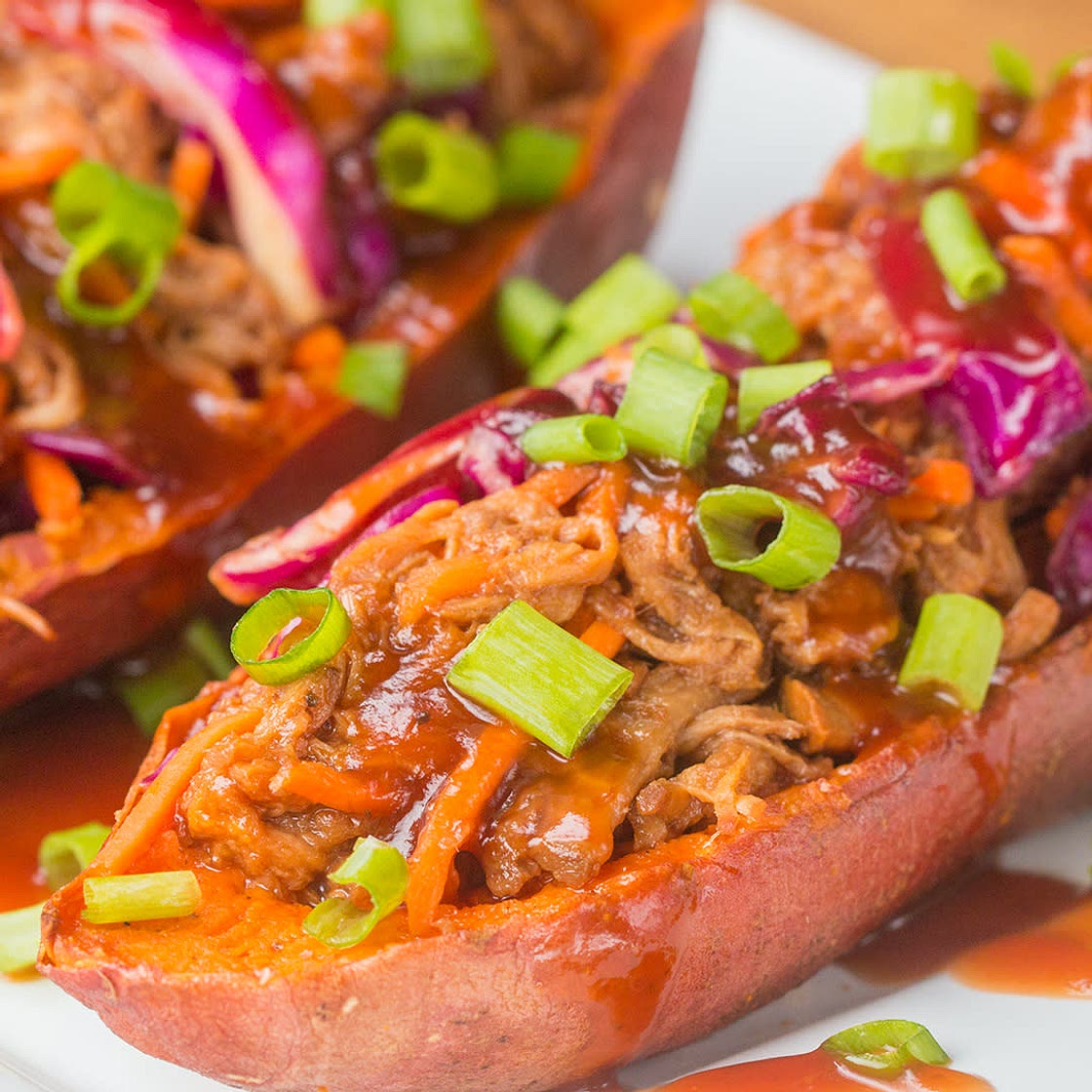 Pulled pork stuffed sweet potatoes
