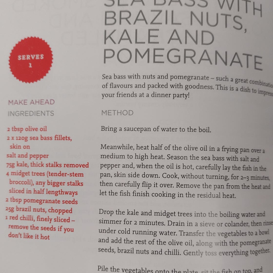 Sea bass, kale, Brazil nuts & pomegranate