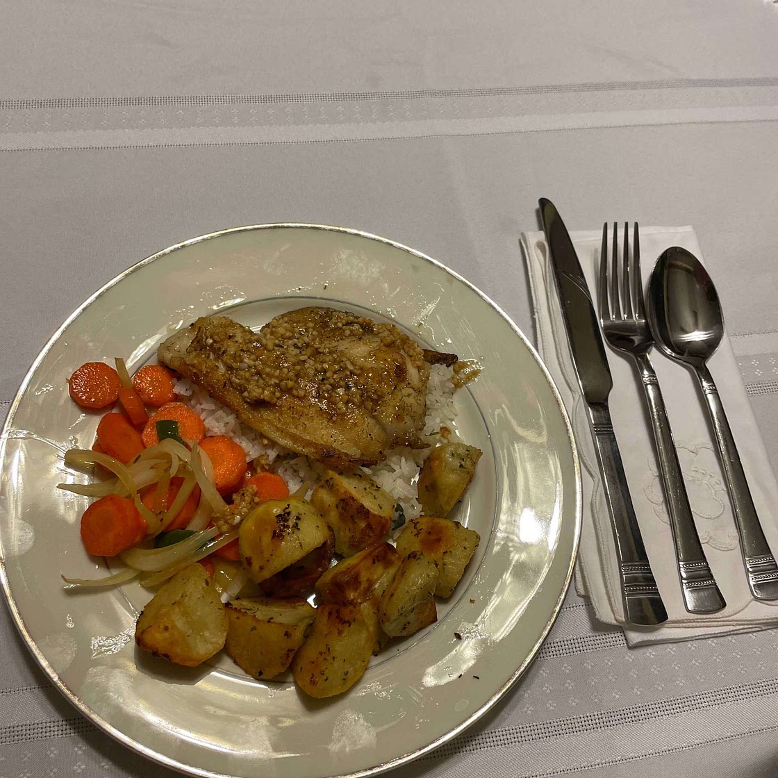 Lemongrass, ginger and lime fish with red rice (low sodium)