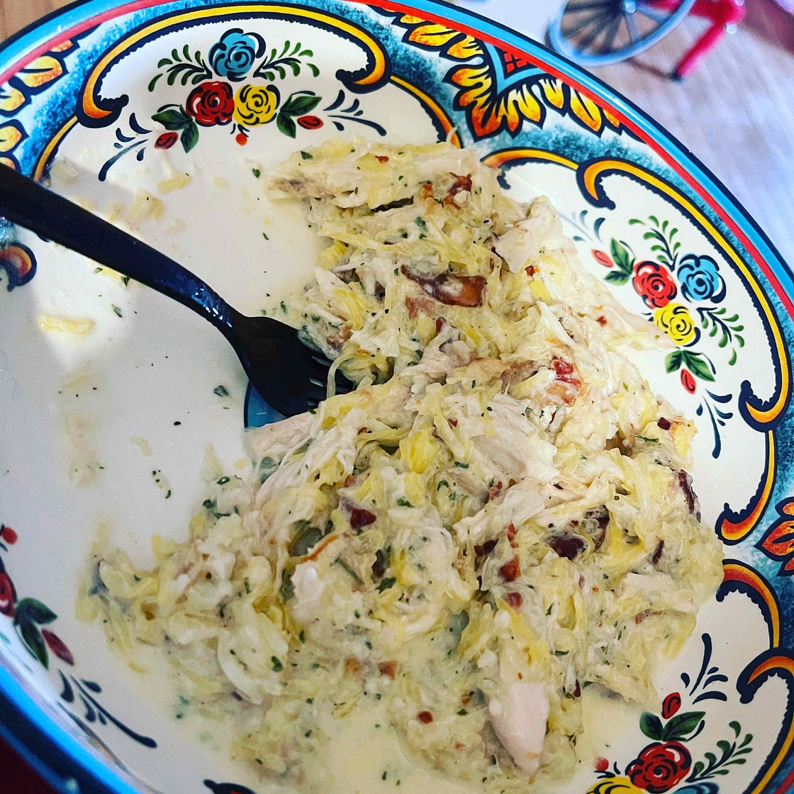 Chicken bacon spaghetti squash Alfredo 