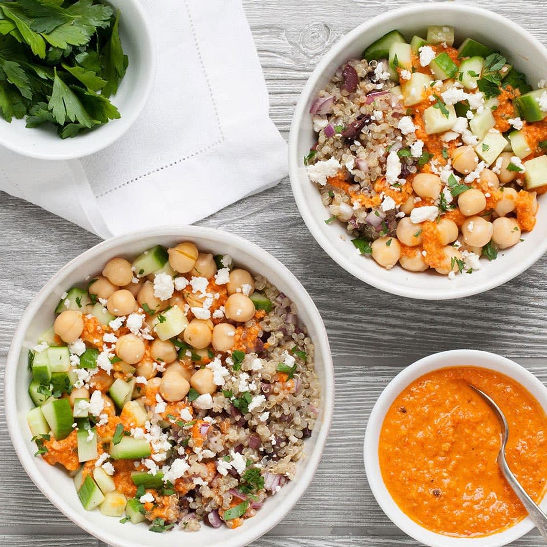 Chickpea and quinoa with roasted Red pepper sauce