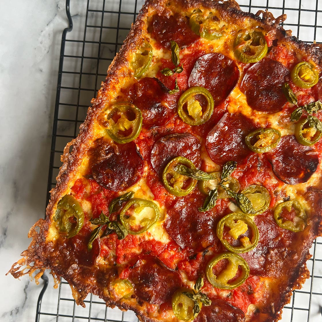 Detroit-Style Focaccia Pizza with Crispy Cheese Crust