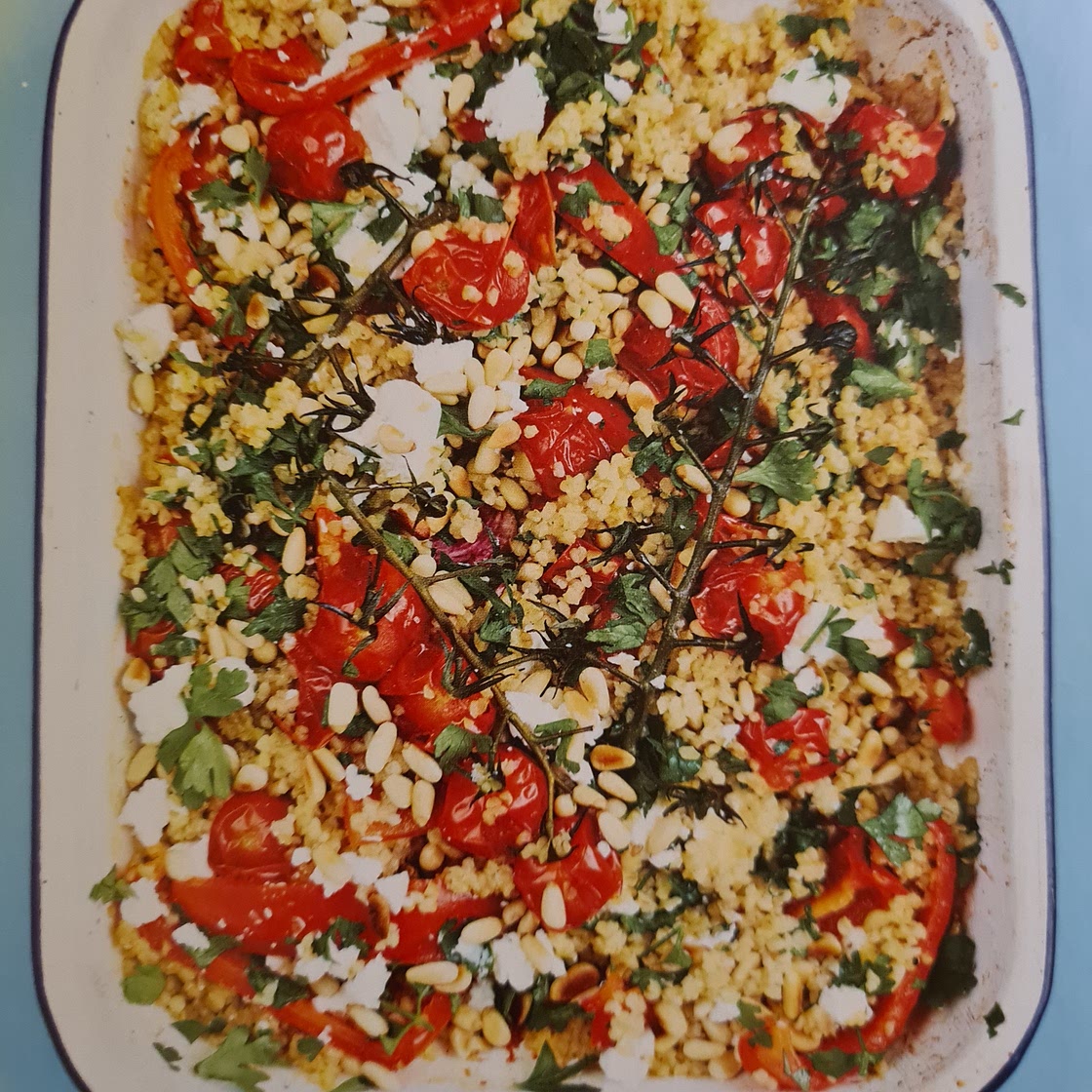 Bulgur with roasted vegs and feta