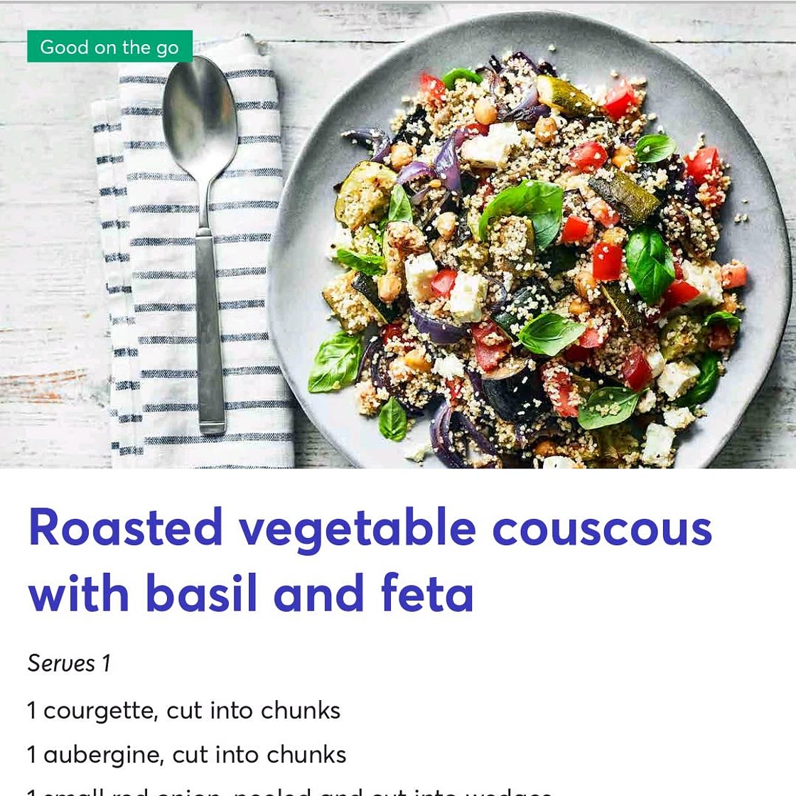 Roasted vegetable couscous with basil and feta