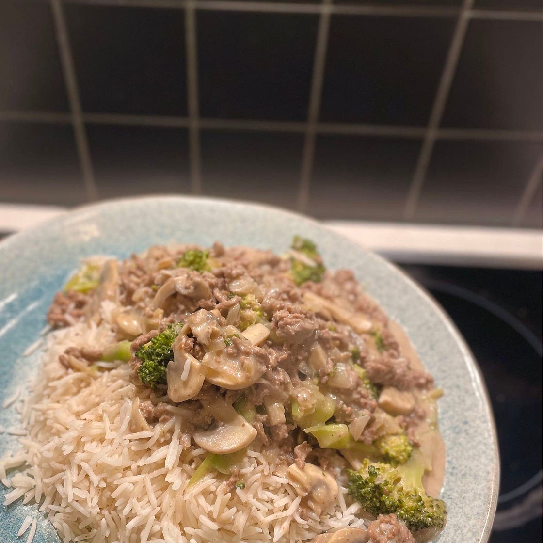 Mushroom Minced Beef with Broccoli