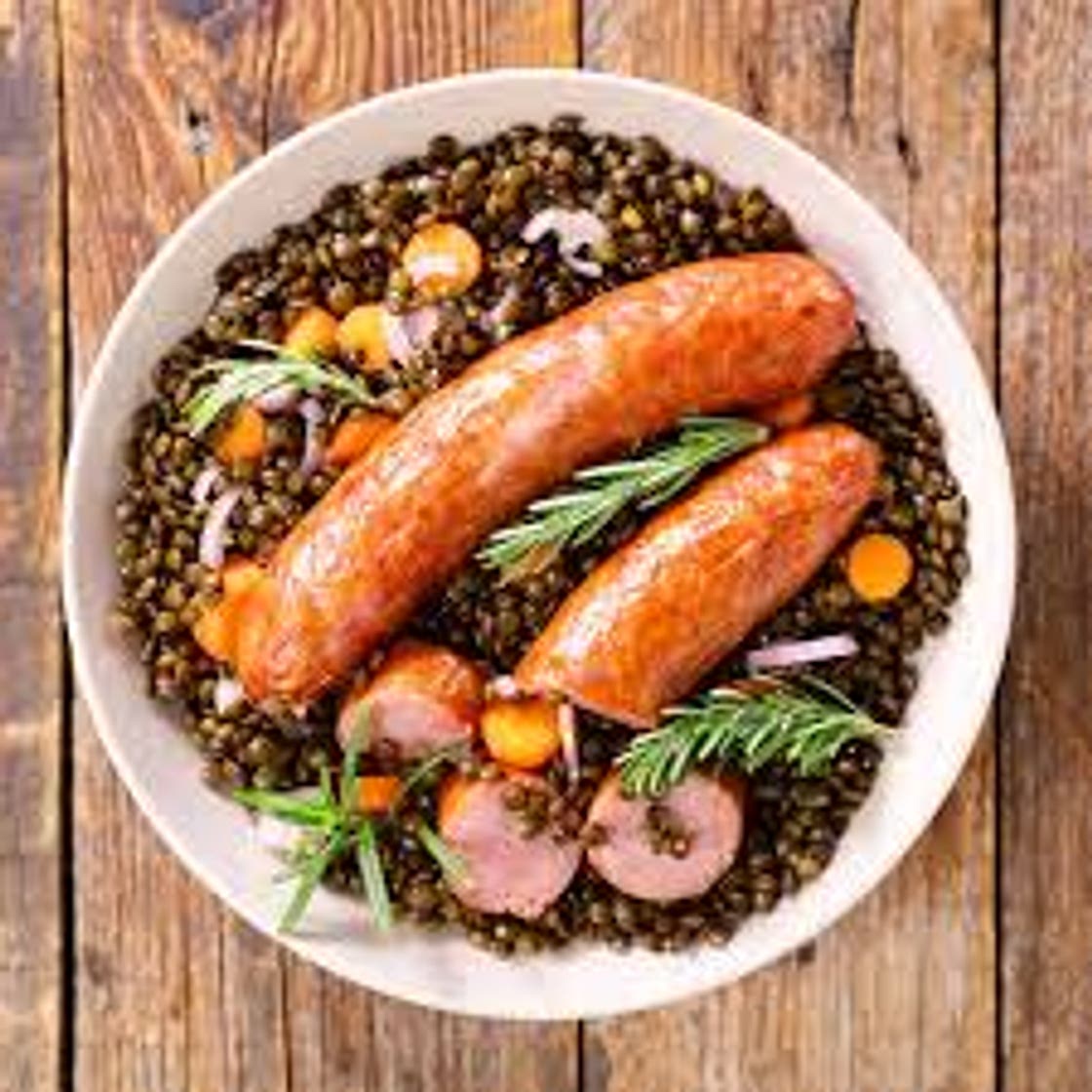 Saucisse lentilles vertes