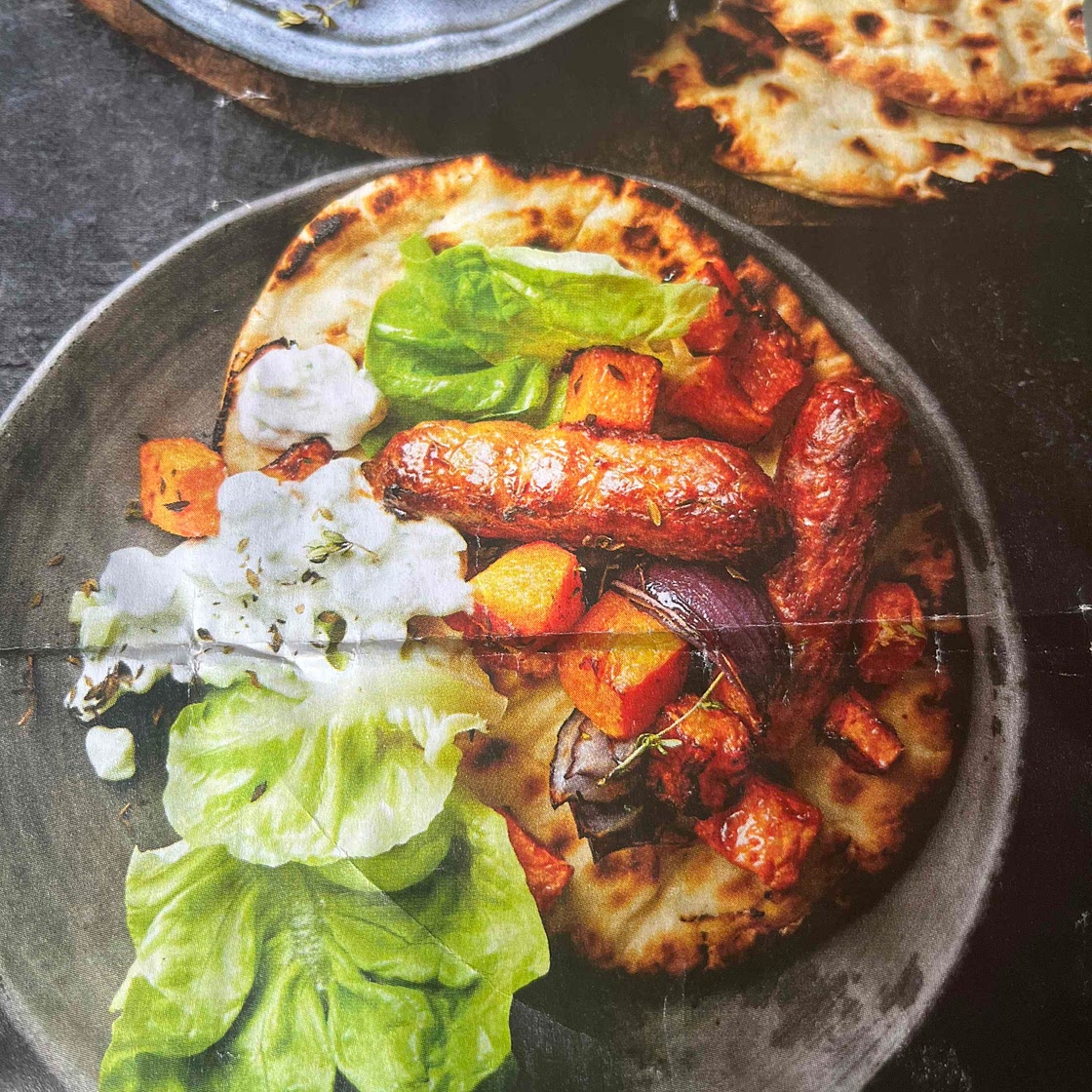 Shawarma-spiced Squash & Veggie Sausage Bake