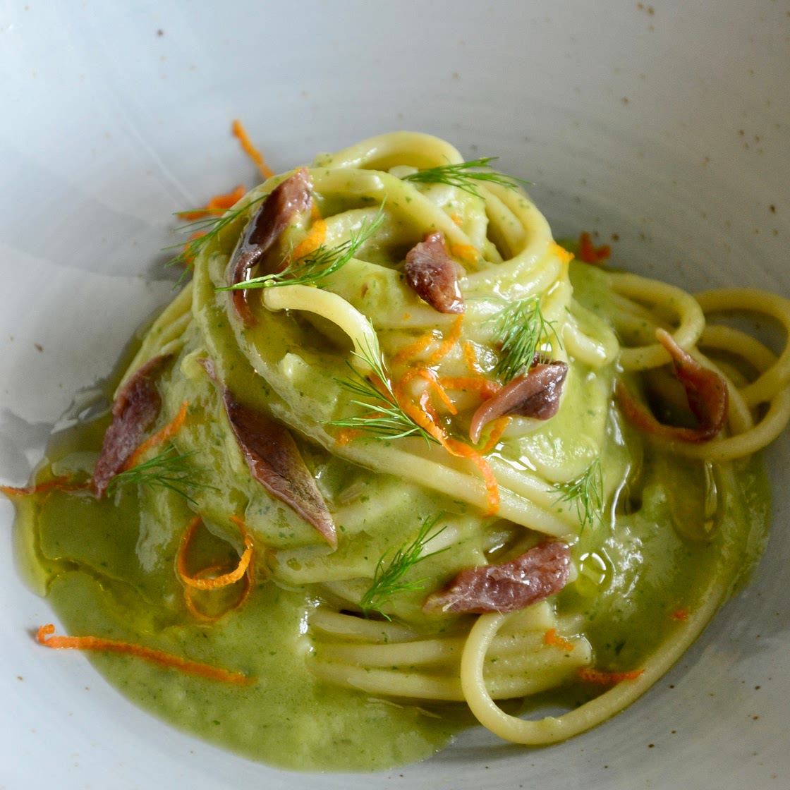 Fennel, orange and anchovies spaghetti