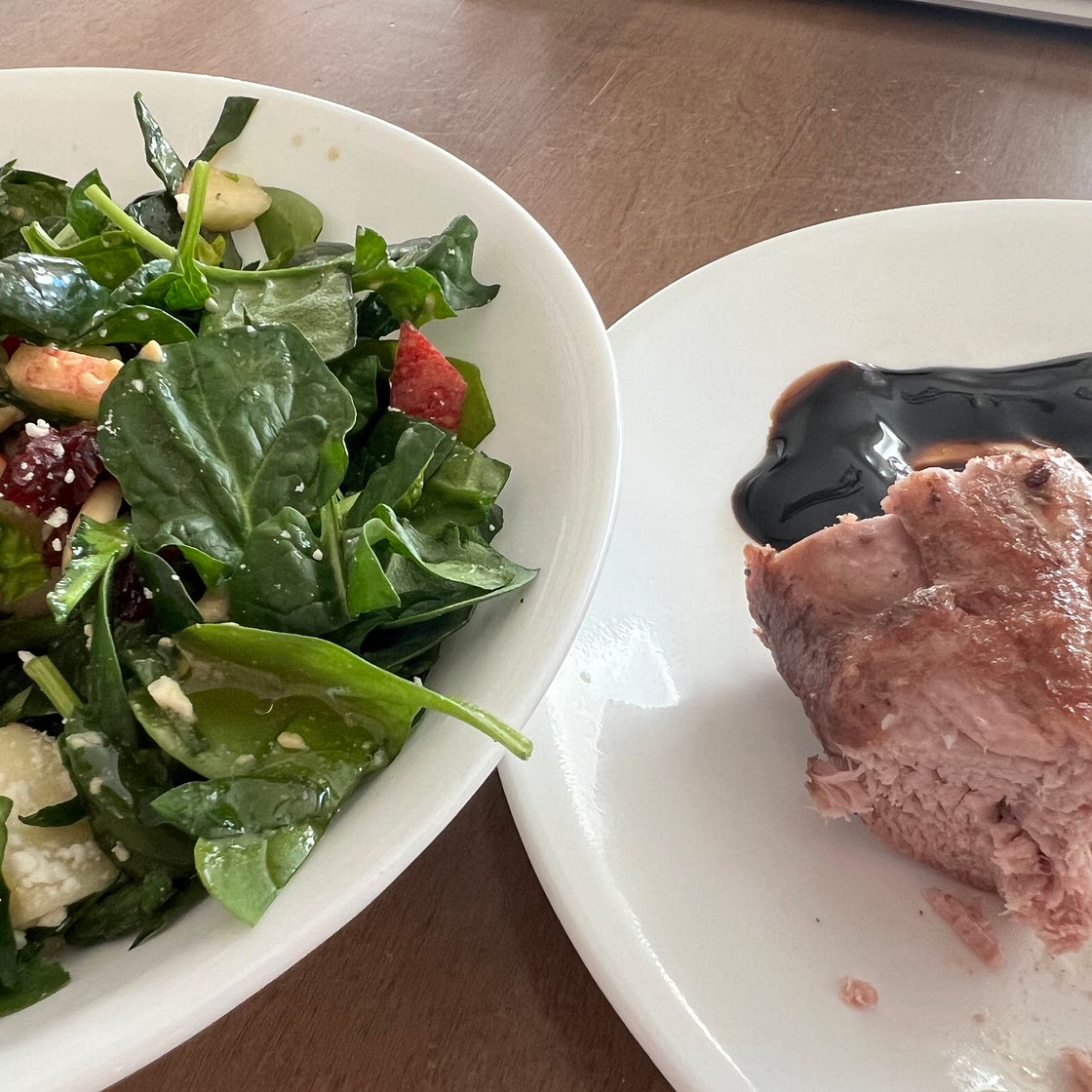 Pork with an Apple Feta Spinach Salad