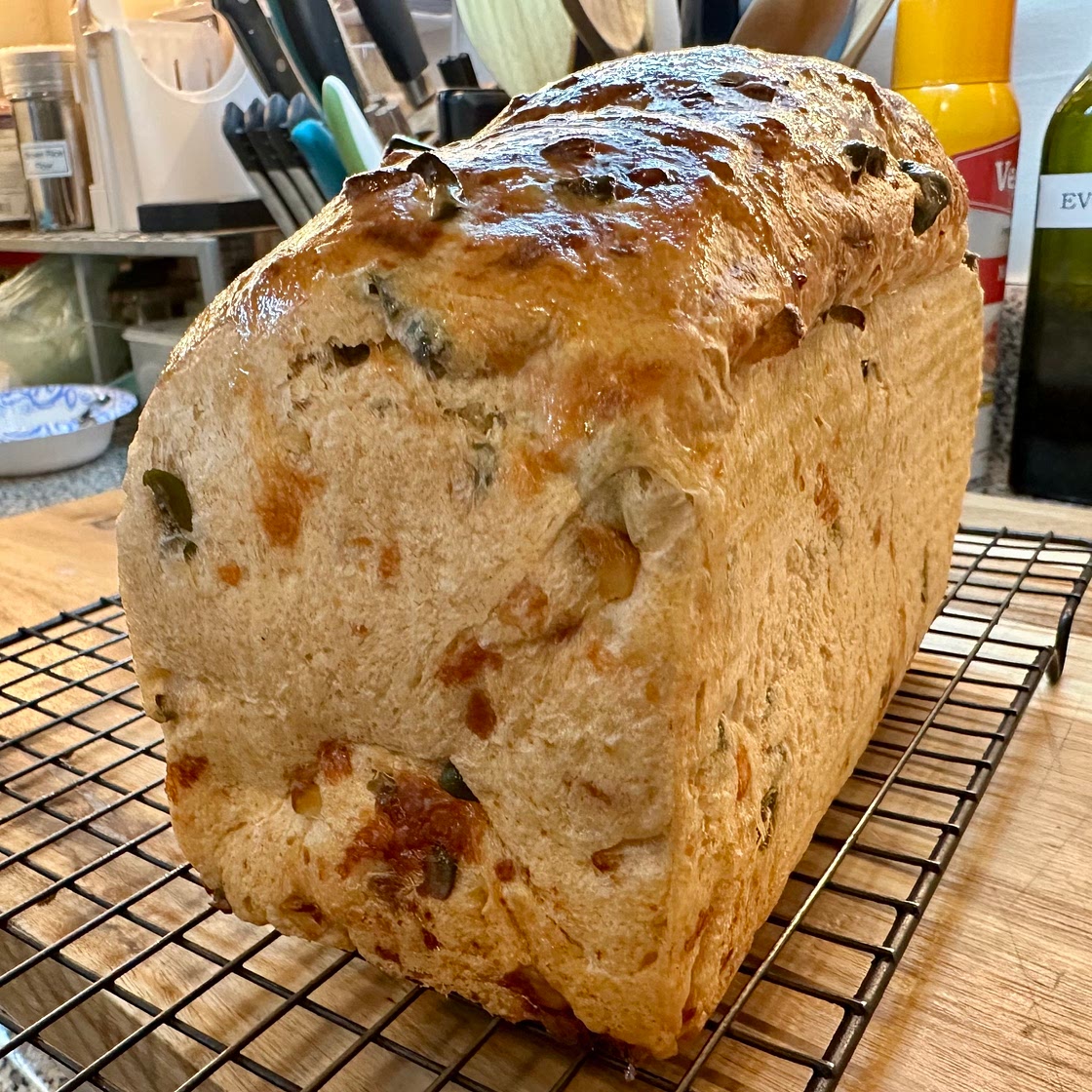 Olive, Roasted Garlic, Parmesan, & Sharp Cheddar Bread