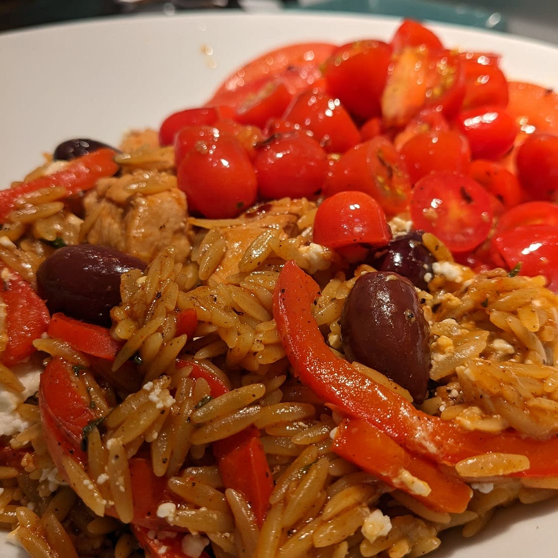 One-Pot Greek Oregano Chicken and Orzo with Tomatoes in Garlic Oil