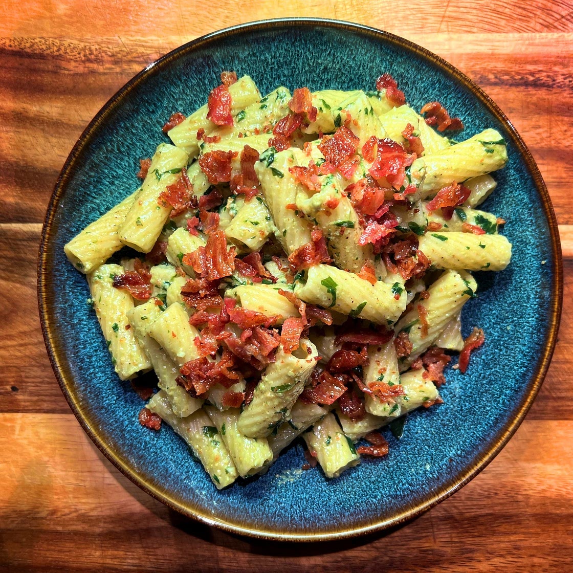 Crispy Bacon Pesto Pasta