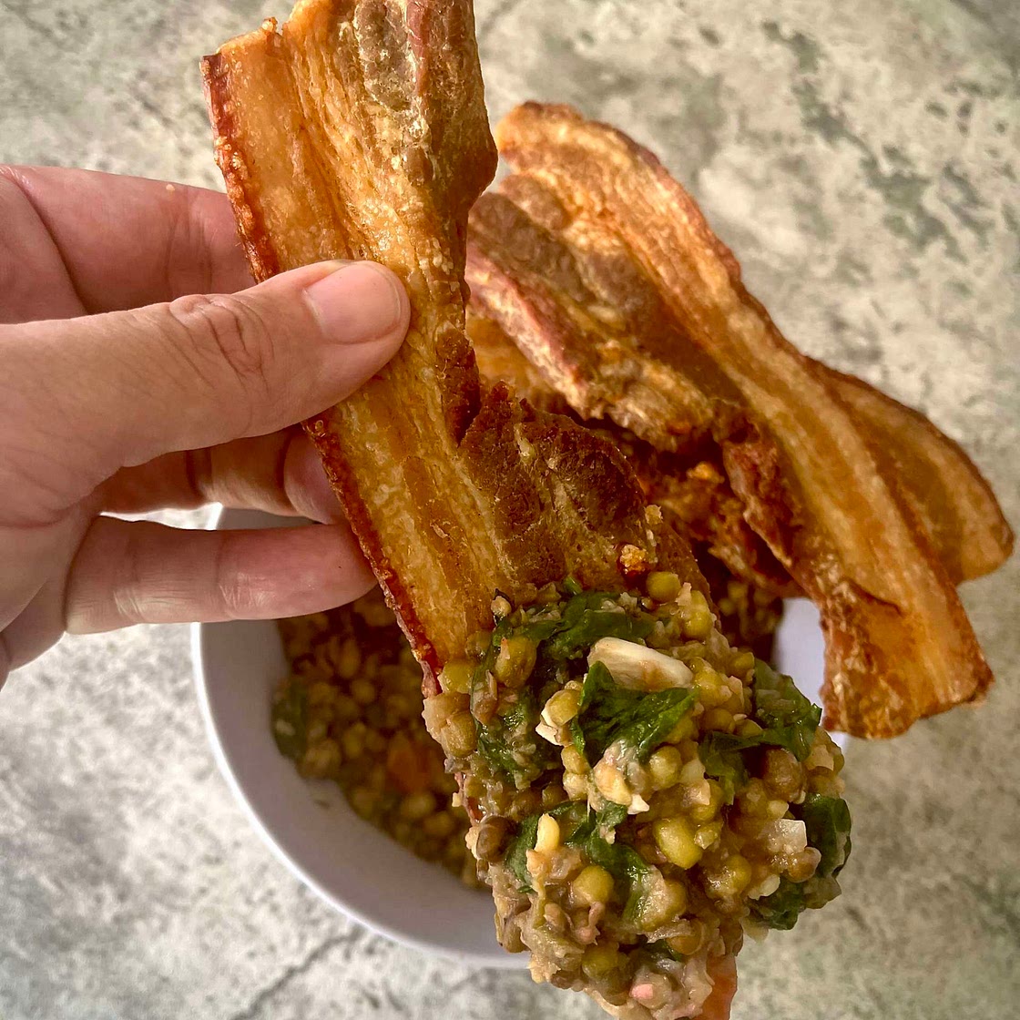 Crispy Pork Belly with Monggo 