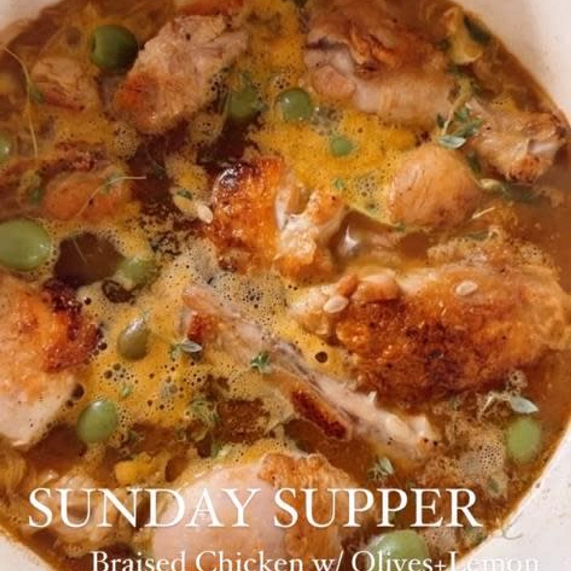 Braised chicken with olives and lemon