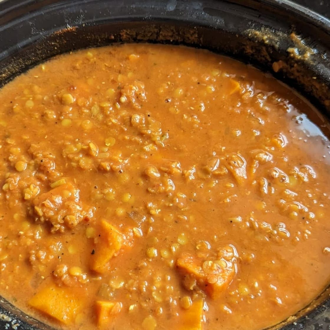 Slow Cooker Red Lentil Curry with Sweet Potatoes