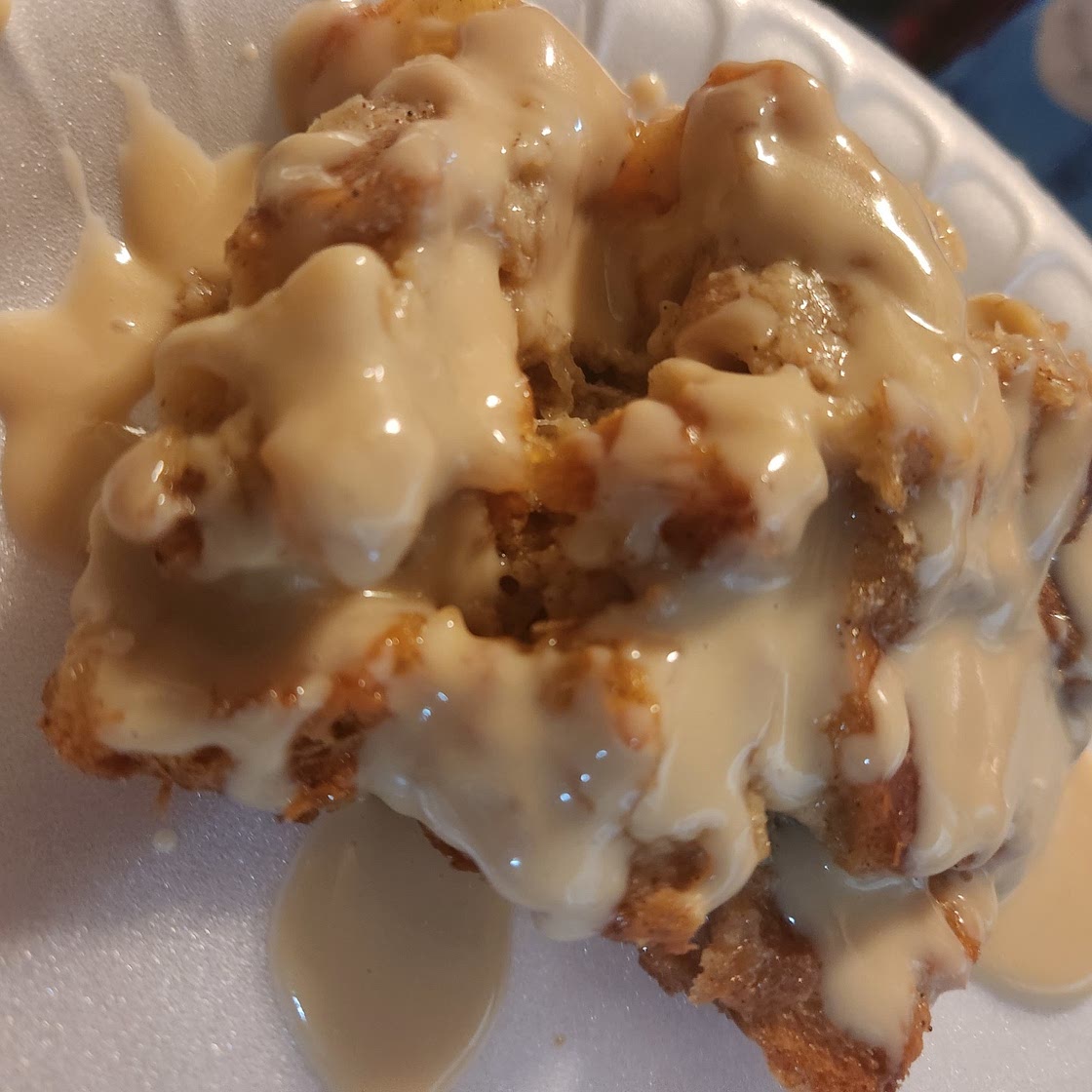 Bread pudding with vanilla sauce