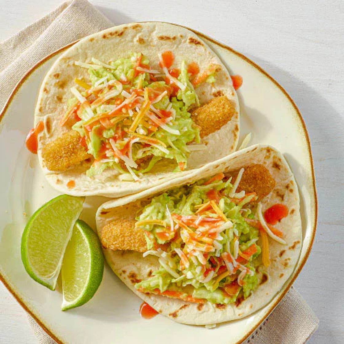 Fish Stick Tacos with Avocado-Lime Slaw Recipe