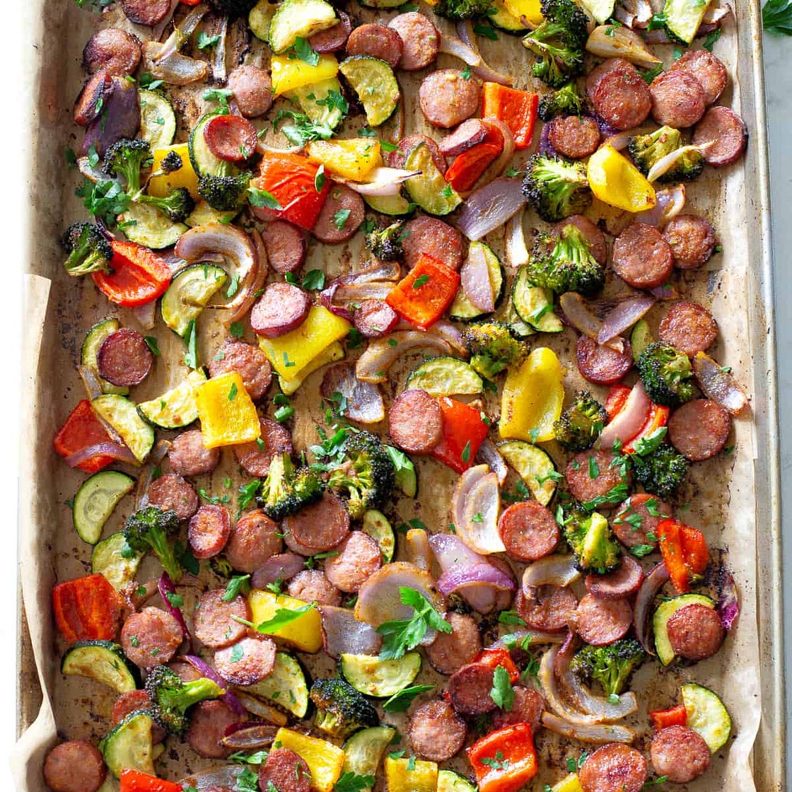 Sheet Pan Sausage and Veggies - The Girl Who Ate Everything