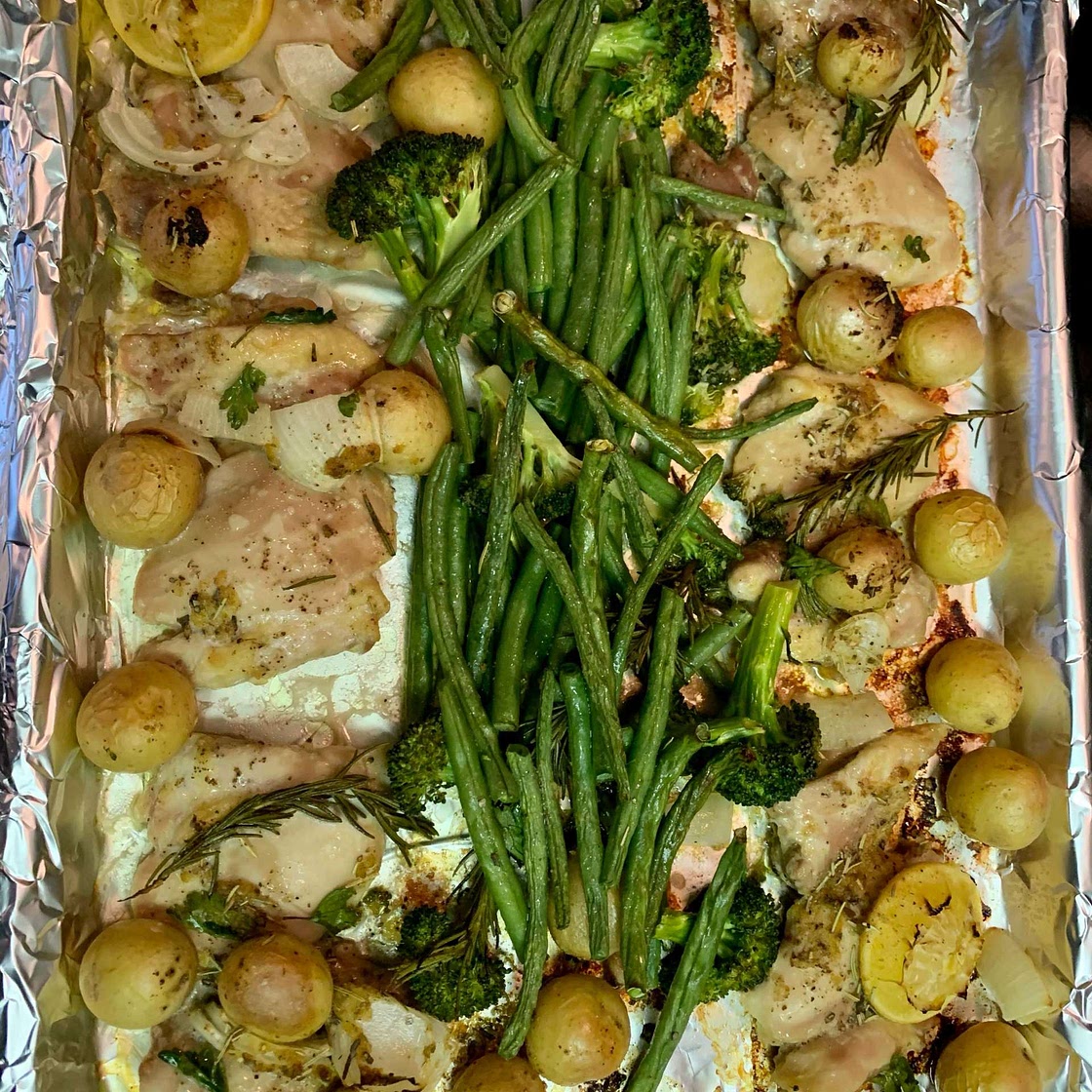Roasted Chicken Thighs & Potatoes Sheet Pan