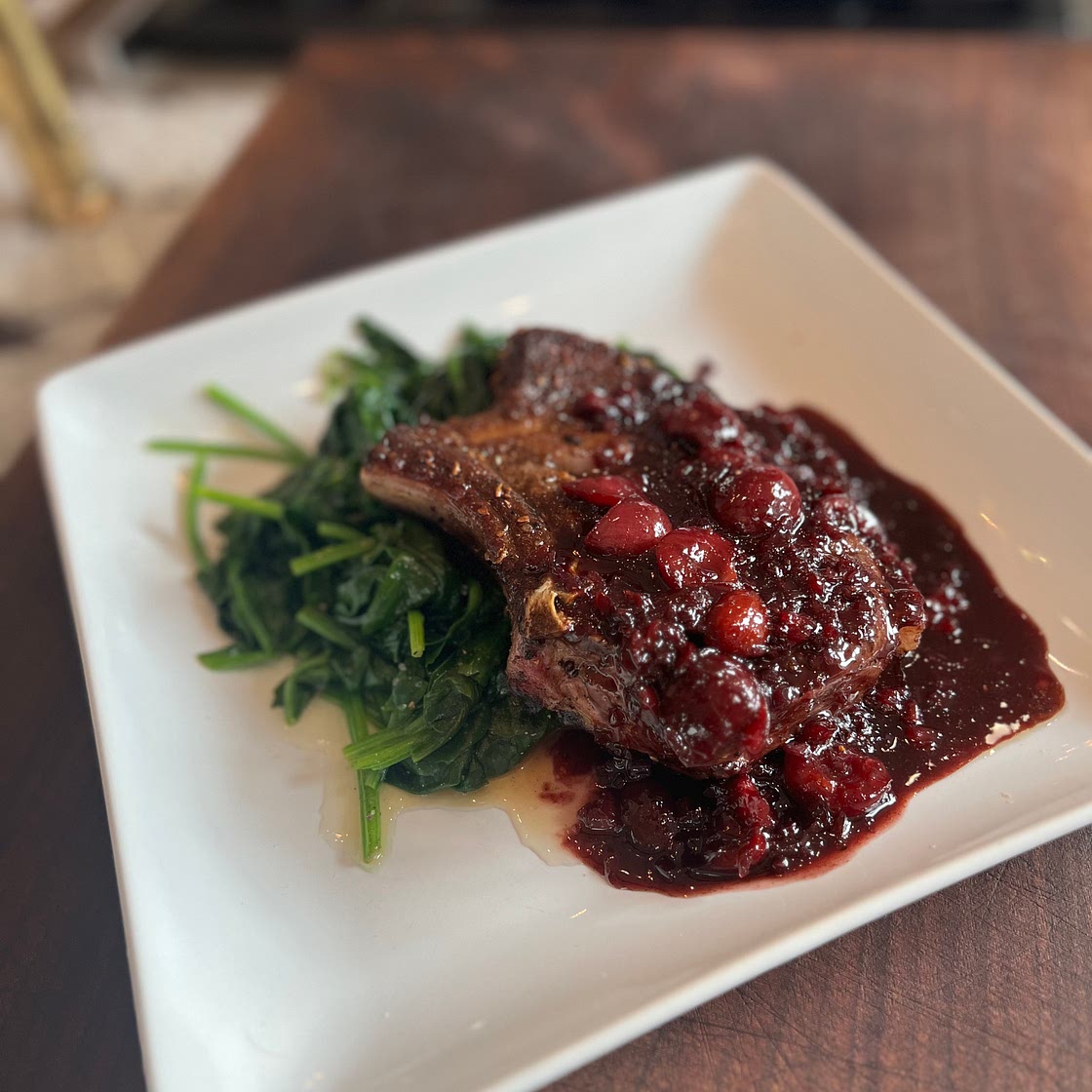 Fennel Crusted Pork Loin Chop with a Cherry Gastrique