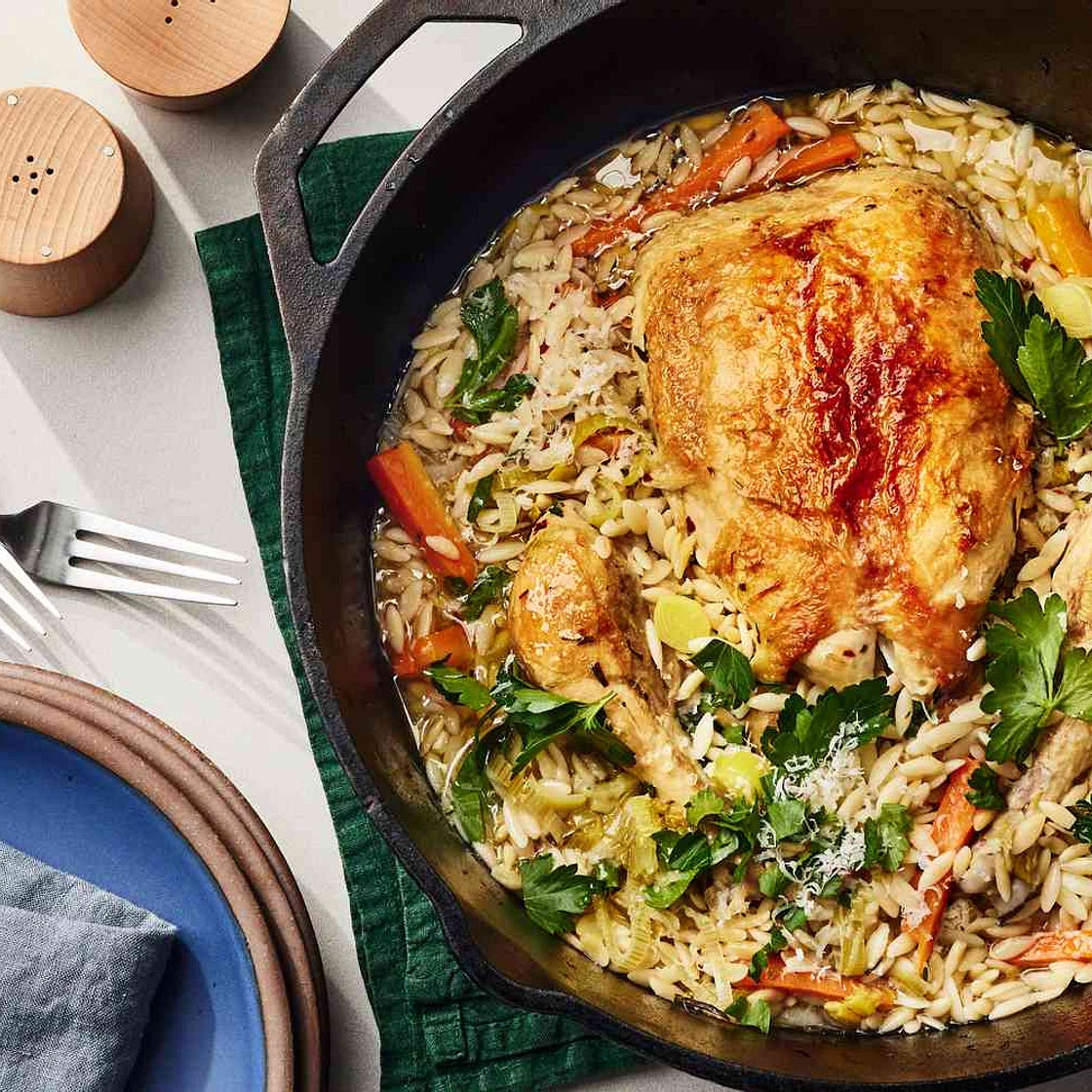 Chicken in a Pot with Lemon Orzo