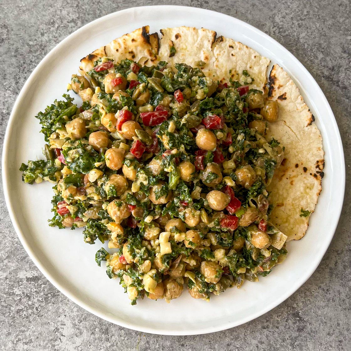 Kale-Chickpea Salad with Honey-Avocado Buttermilk Dressing  