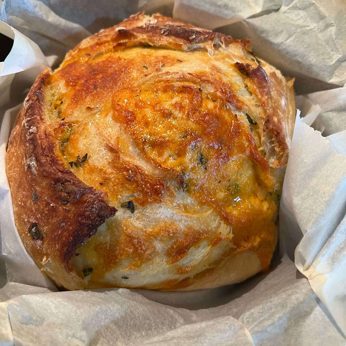 No Knead Market Style Cheese & Herb Bread