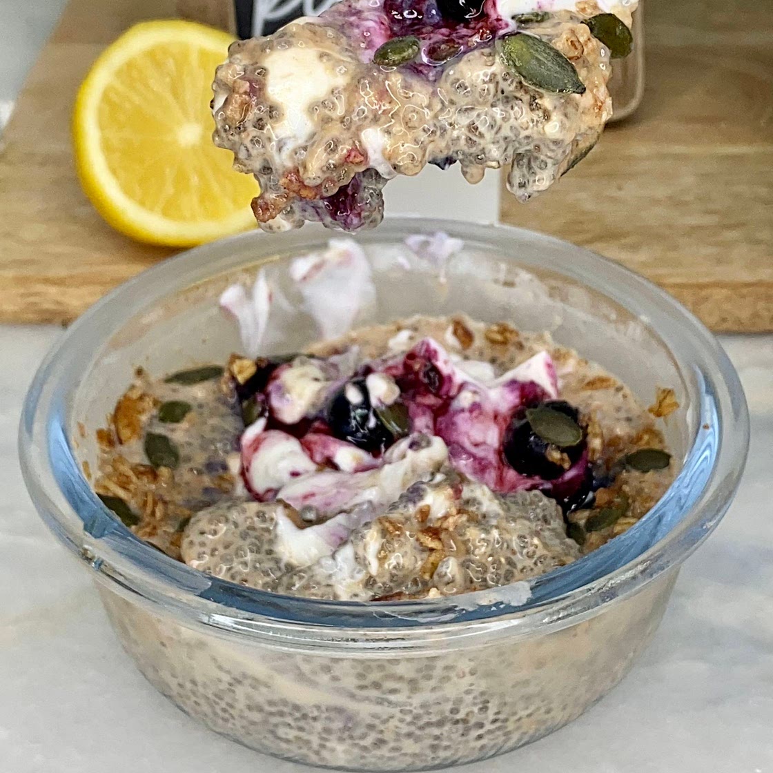 Lemon Blueberry Protein Chia Pudding