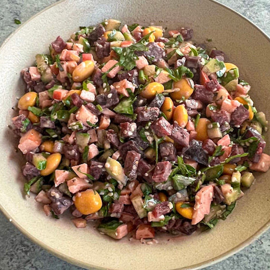 ABC Salad with Honey Za’atar Tahini Dressing
