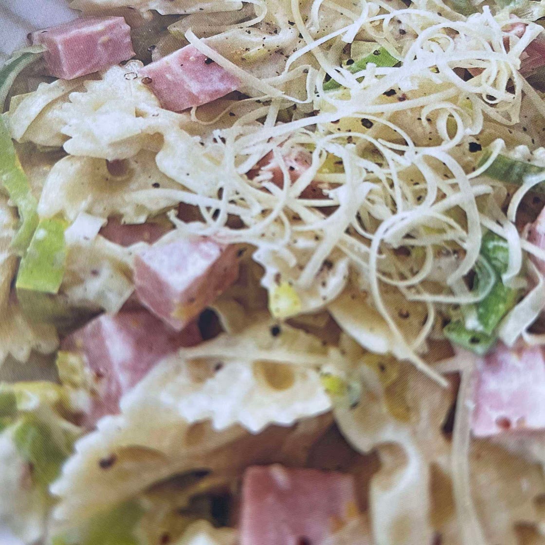 Pâtes crémeuses au poireau et au jambon