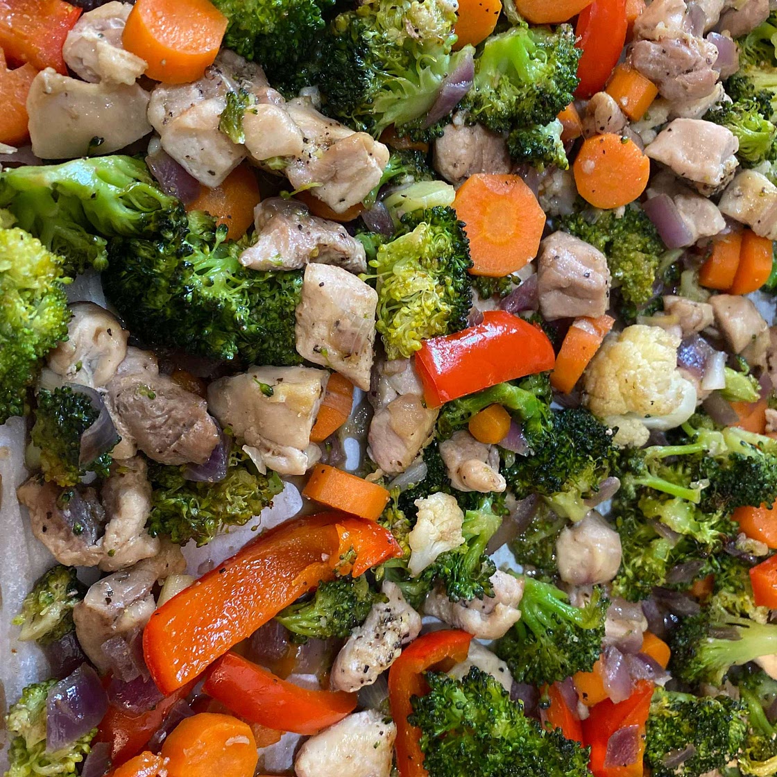 Honey Garlic Chicken and Veggie Sheet Pan Stir Fry