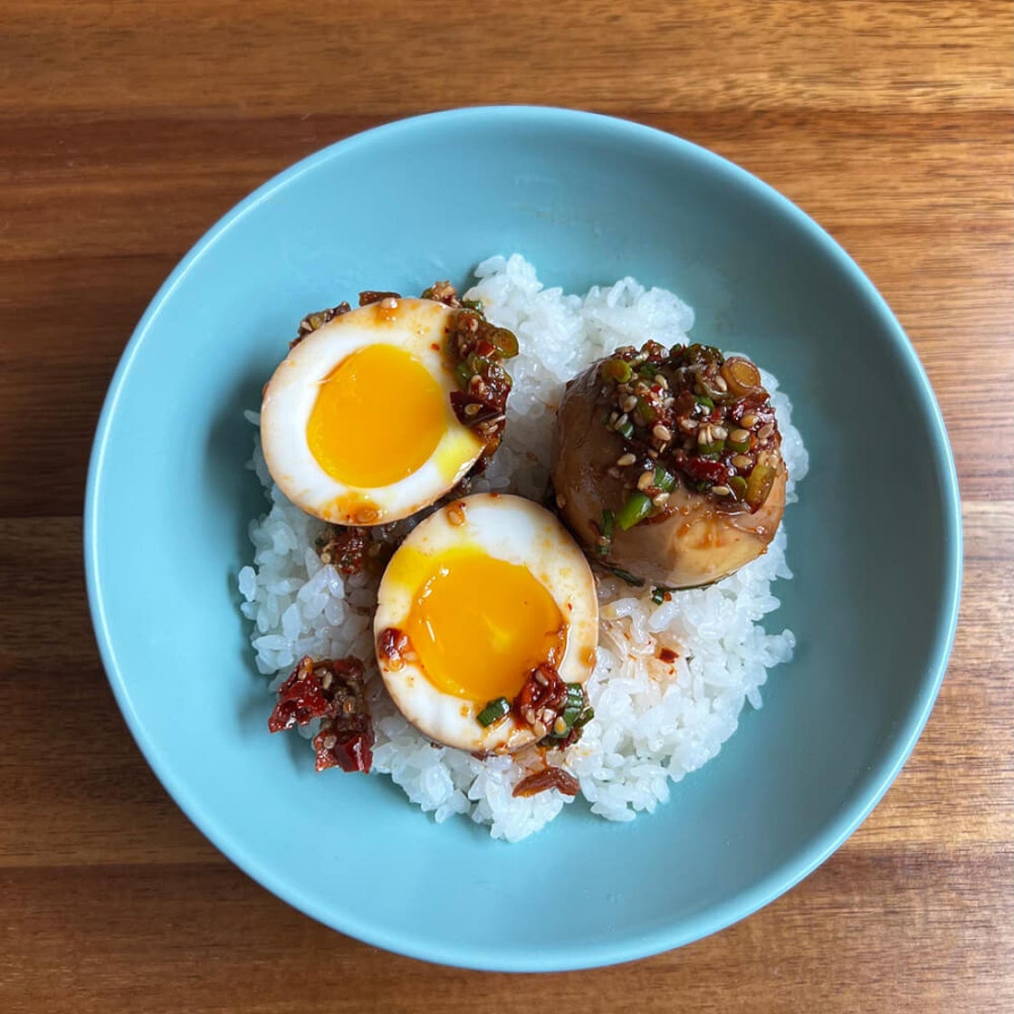 Chili Crisp Marinated Eggs