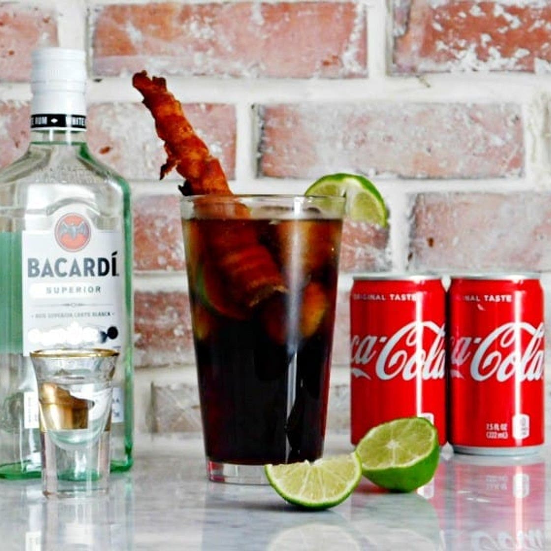 Rum and Coke Recipe with a Bacon Straw